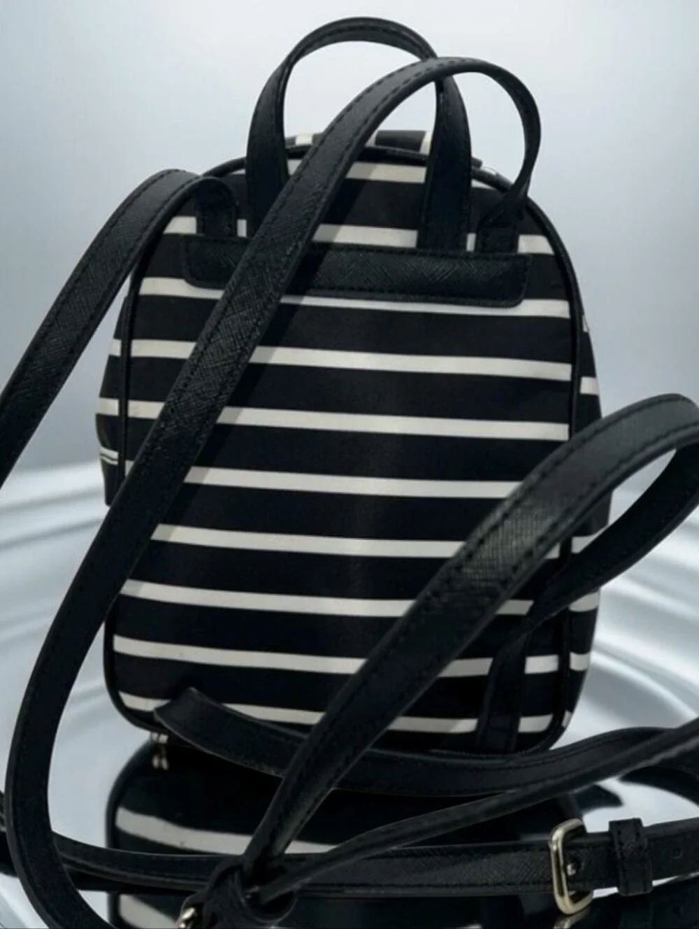 Kate Spade Black/White Nylon Bag - Wilson Road French Stripe Mini Backpack